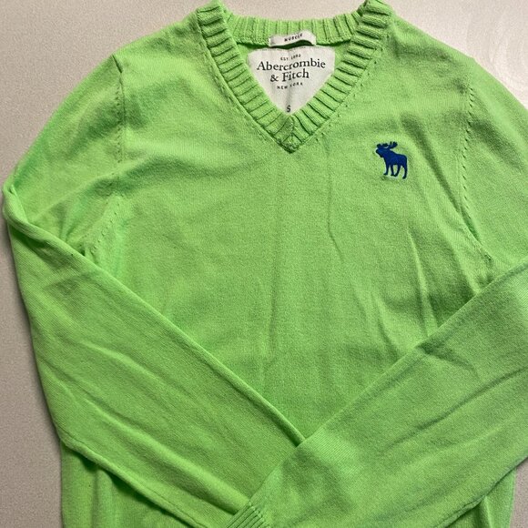 Abercrombie and Fitch neon green v-neck sweater - Picture 1 of 4